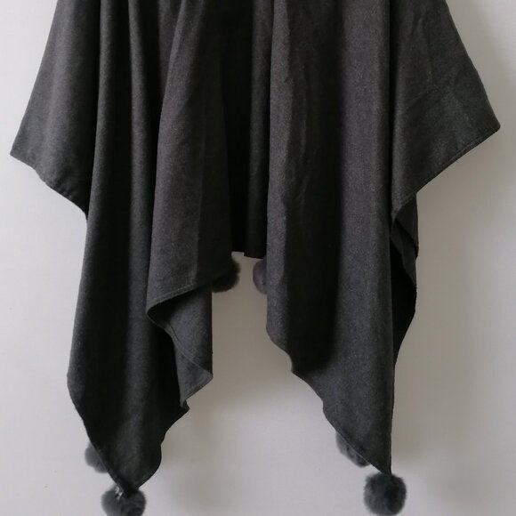 Janice Apparel Womens Charcoal Gray Pom Pom Open Front Cardigan Size OS - Picture 4 of 5